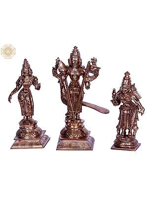 5" Bronze Lord Murugan With Devasena and Valli