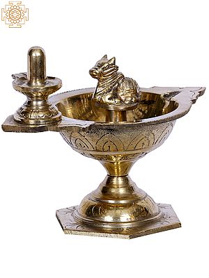 5" Brass Diya with Shiva Linga and Nandi