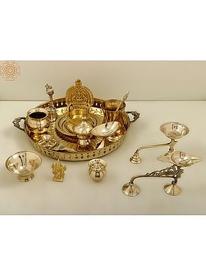 Brass Puja Thali Set (15 Piece Set)