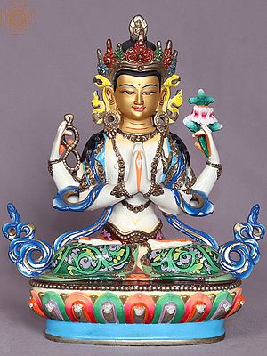 9" Colorful Chenrezig (Four Armed Avalokiteshvara) from Nepal