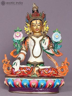 9" Colorful Goddess White Tara from Nepal