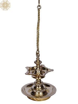 Brass Hanging Five Wicks Lamp with Two Layer