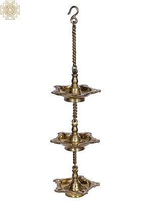 Brass Hanging Five Wicks Lamp with Three Layer