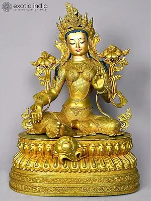 Superfine Goddess Green Tara Idol | Copper Statue from Nepal
