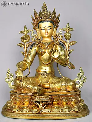 19" Nepalese Statue of Goddess Green Tara | Copper Idol from Nepal