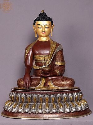 24" Shakyamuni Buddha in Bhumisparsha Copper Statue from Nepal