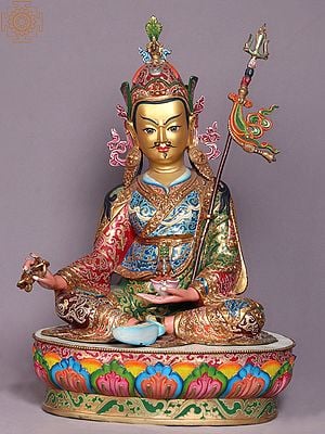 22" Colourful Guru Padmasambhava on Lotus From Nepal
