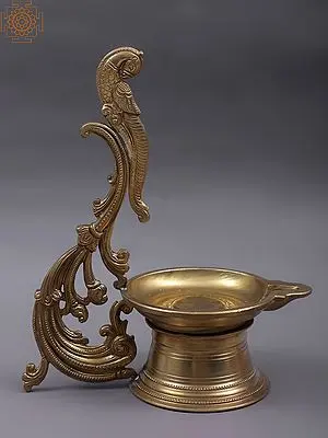 9" Bronze Designer Designer Parrot Lamp (Hoysala Art)