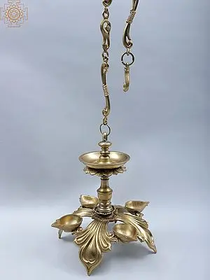 11" Superfine Bronze Hanging Lamp with Five Wicks | Handmade | Hoysala Art