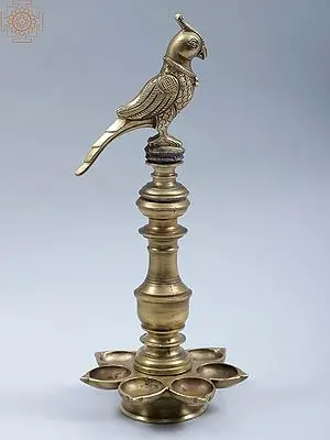 10" Bronze Designer Parrot Lamp with 7 Wicks (Hoysala Art)