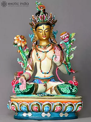 14" White Tara Budhisattva Copper Statue from Nepal