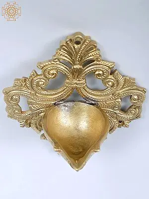 5" Small Bronze Designer Wall Hanging Diya (Hoysala Art)
