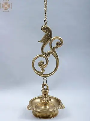 16" Bronze Designer Parrot Hanging Diya (Hoysala Art)