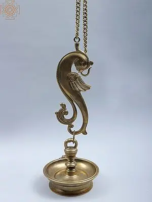 15" Bronze Designer Parrot Hanging Diya (Hoysala Art)