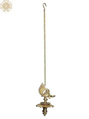 9" Peacock Hanging Diya | Handmade | Hoysala Art