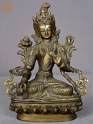 8" Brass Goddess White Tara Statue from Nepal