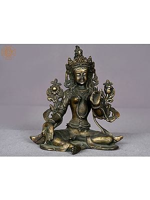 5" Small Bronze Goddess Green Tara From Nepal