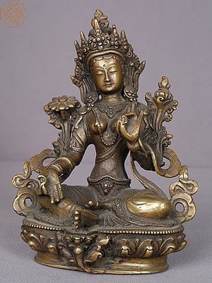 8" Brass Goddess Green Tara Statue from Nepal