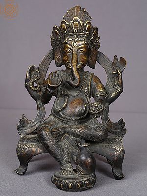9" Sitting Ganesha Brass Figurine from Nepal