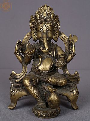 8.5" Blessing Ganesha Brass Sculpture from Nepal