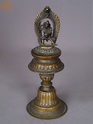 11.5" Brass Mahakala Lamp from Nepal