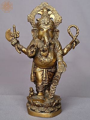 9" Brass Standing Lord Ganesha From Nepal