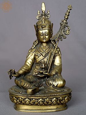 9" Brass Guru Padmasambhava Brass Sculpture from Nepal