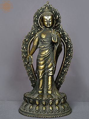 13" Bronze Standing Buddha From Nepal