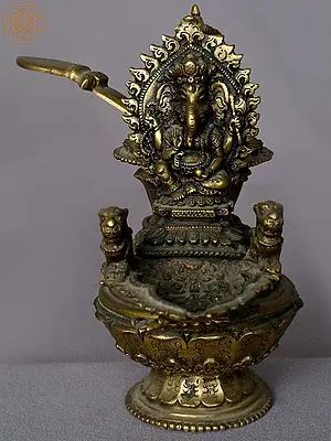9" Brass Sukunda Lamp from Nepal