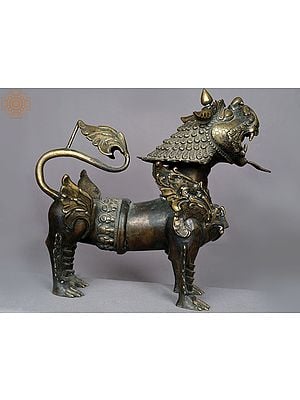 11" Nepalese Brass Snow Lion Sculpture
