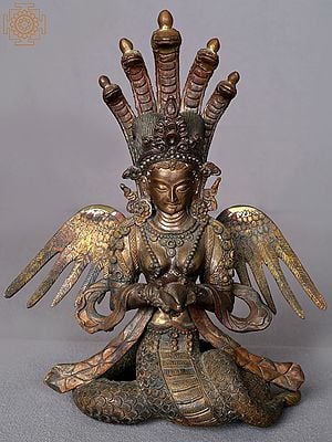 10" Naga Kanya Brass Statue | Snake Woman Sculpture