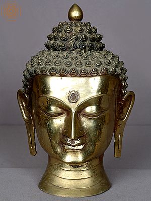 12" Brass Buddha Head Figurine from Nepal