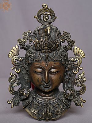 8.5" Tara Face Wall Hanging Brass Idol from Nepal