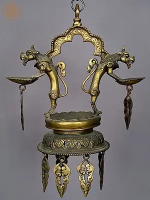 15” Brass Dhalucha- Nepalese Oil Lamp from Nepal