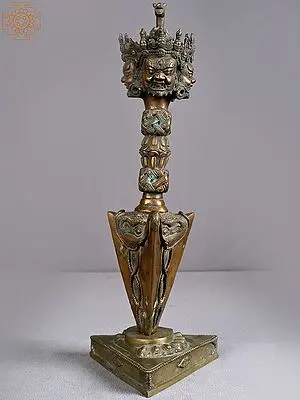 14" Brass Phurpa with Stand from Nepal