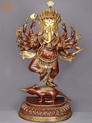 28" Twelve Armed Lord  Vira Ganesha Statue