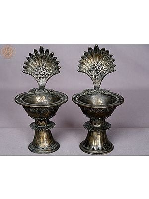 9" Set of Two Copper Oil Lamps From Nepal