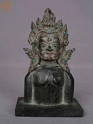 7" Copper Bhairava with Wooden Base From Nepal