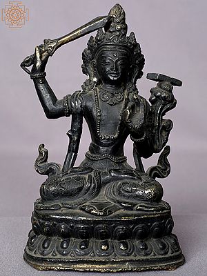 6" Small Brass Tibetan Buddhist Deity Manjushri Statue from Nepal