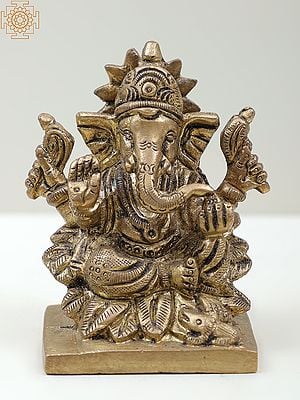3" Small Brass Lord Ganesha Seated on Lotus | Handmade