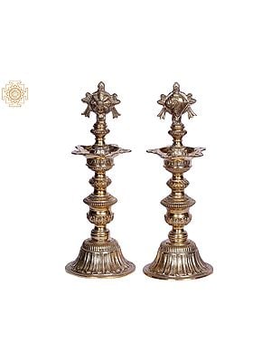 15" Pair of Shankh Chakra Oil Lamp (Vaishnava Symbol)