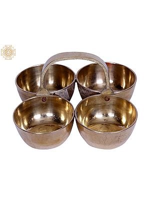 3" Small Brass Puja Chawal, Kumkum,Turmeric Sandal Bowl (4 Ritual Bowls)
