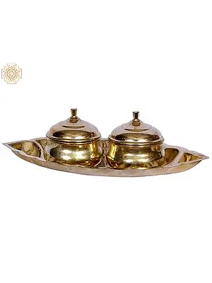8" Oval Two Bowls with Leaf Plate