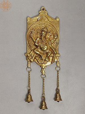 16" Brass Lord Ganesha Wall Hanging with Bells