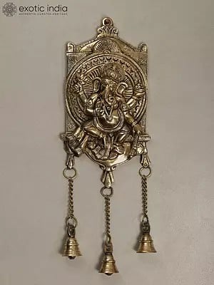 16" Brass Lord Ganesha Wall Hanging with Bells