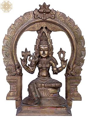 15" Bronze Goddess Mariamman (Durga) Statue with Kirtimukha | Madhuchista Vidhana (Lost-Wax) | Panchaloha Bronze from Swamimalai