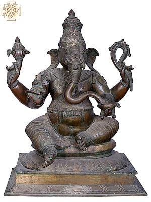 24" Bronze Seated Ganesha on Throne | Handmade | Madhuchista Vidhana (Lost-Wax) | Panchaloha Bronze from Swamimalai