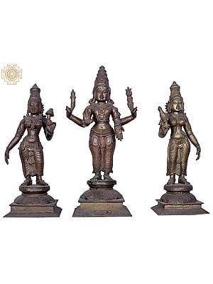 22" Bronze Kartikeya with Valli & Devasena | Handmade | Madhuchista Vidhana (Lost-Wax) | Panchaloha Bronze from Swamimalai