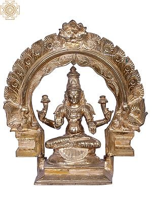 12" Bronze Goddess Lakshmi with Kirtimukha Throne | Handmade | Madhuchista Vidhana (Lost-Wax) | Panchaloha Bronze from Swamimalai