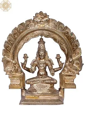 12" Goddess Lakshmi Idol with Kirtimukha Throne | Madhuchista Vidhana (Lost-Wax) | Panchaloha Bronze from Swamimalai